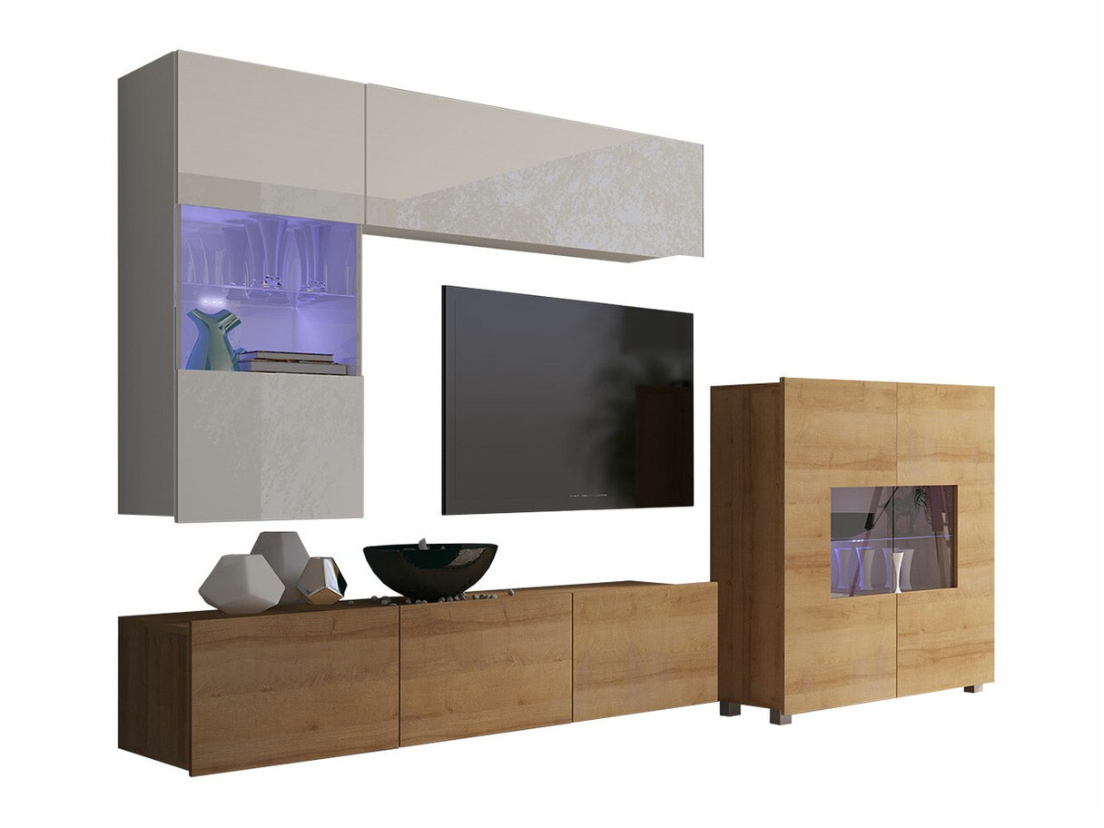 Набор для гостиной Tivdalu 107 (Золотистый дуб + Белый + Глянцевый белый)