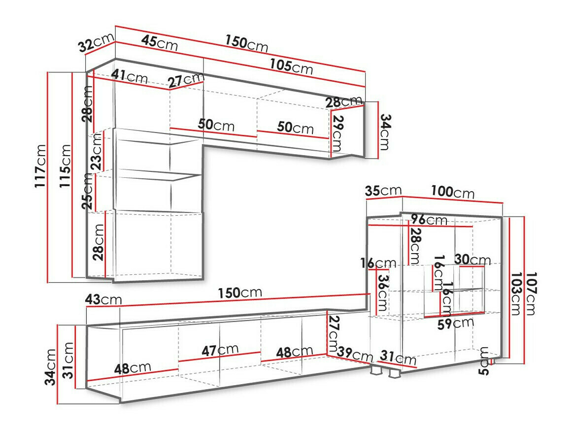 Viesistabas komplekts Tivdalu 107 (Zeltains ozols + Balts + Glancēts balts)