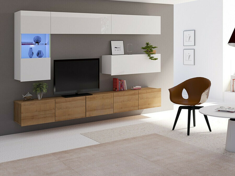 Viesistabas komplekts Tivdalu 108 (Zeltains ozols + Balts + Glancēts balts)