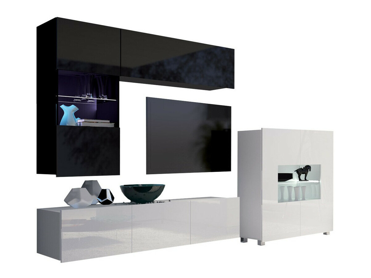 Viesistabas komplekts Remus III (Melns + Glancēts melns + Balts + Glancēts balts)