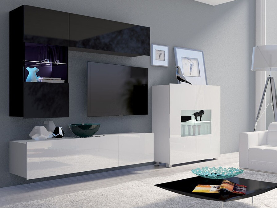 Viesistabas komplekts Tivdalu 107 (Melns + Glancēts melns + Balts + Glancēts balts)