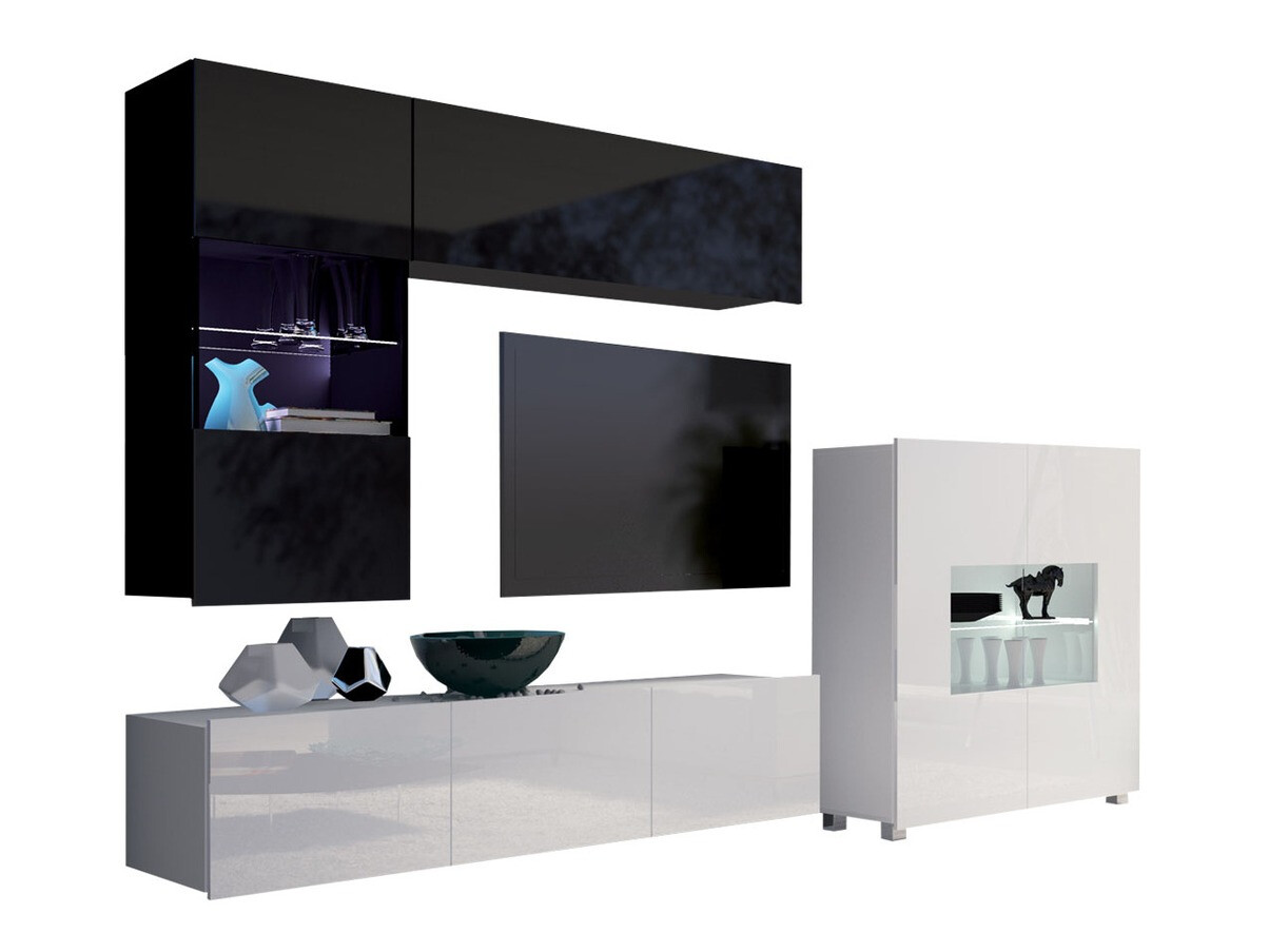 Viesistabas komplekts Tivdalu 107 (Melns + Glancēts melns + Balts + Glancēts balts)