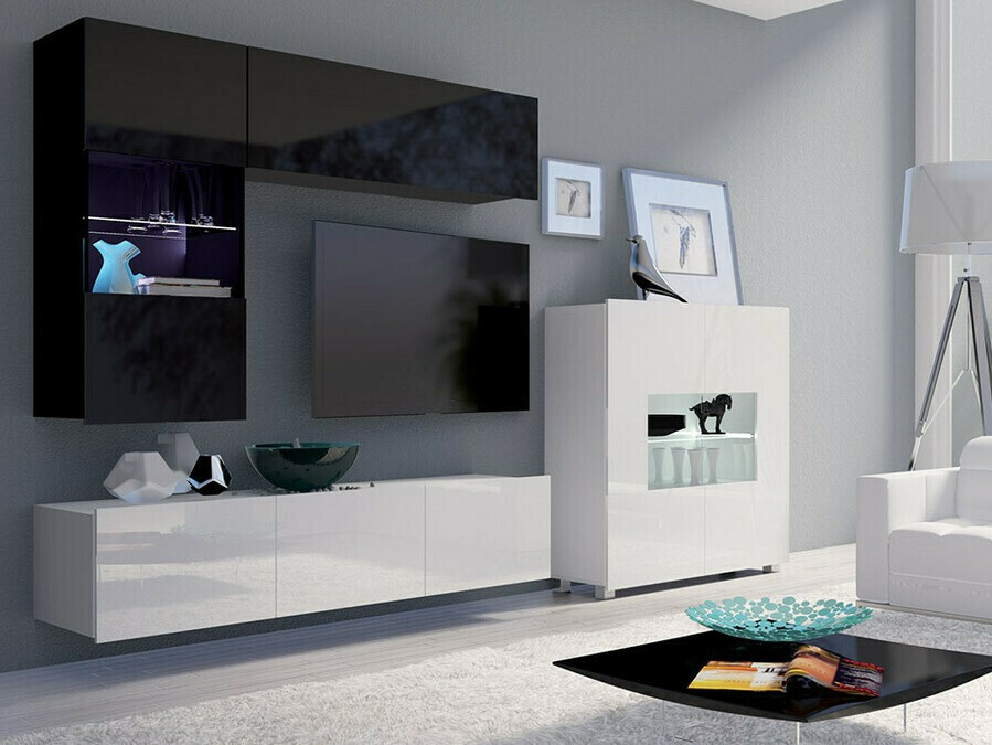 Viesistabas komplekts Tivdalu 107 (Melns + Glancēts melns + Balts + Glancēts balts)