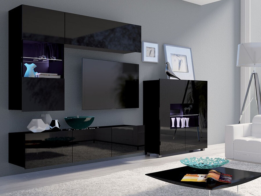 Viesistabas komplekts Tivdalu 107 (Melns + Glancēts melns)