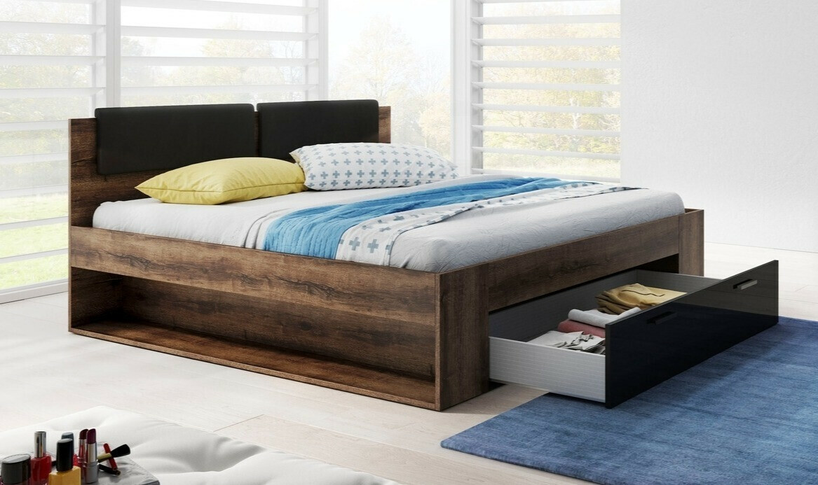 Кровать Levruvu 111 (Монастырский дуб + Чёрный)