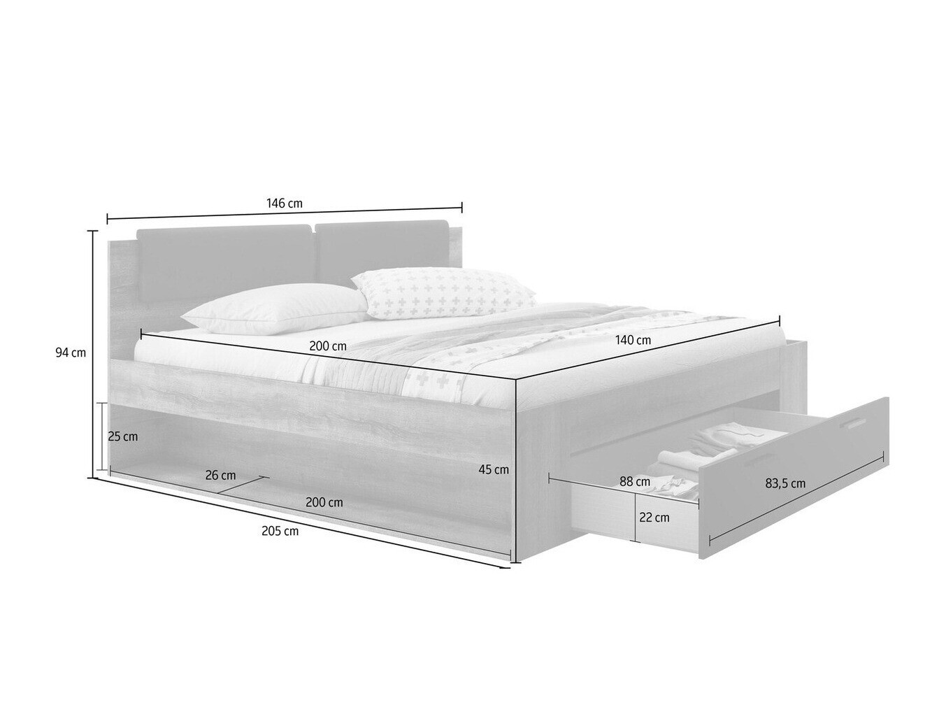 Кровать Levruvu 111 (Монастырский дуб + Чёрный)