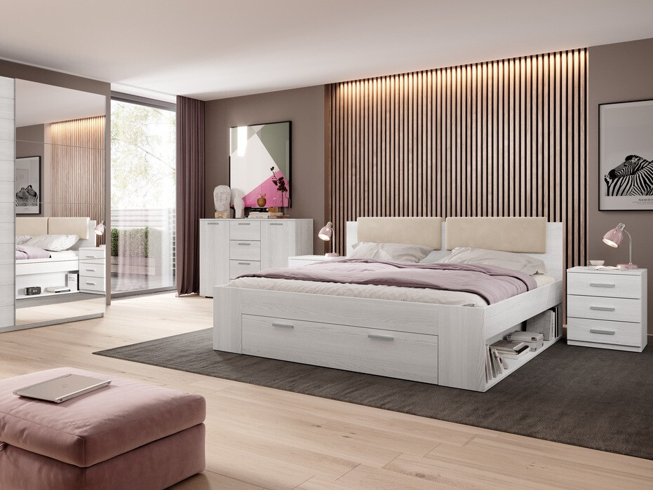 Кровать Levruvu 111 (Выбеленная ясень + Бежевый)