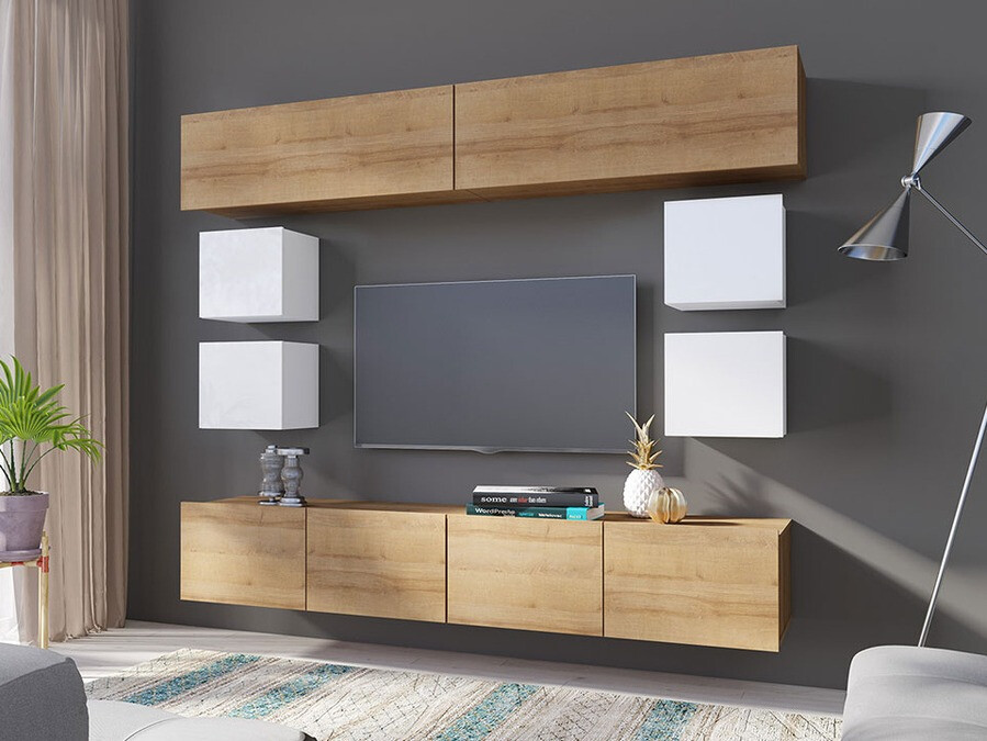 Набор для гостиной Tivdalu 134 (Золотистый дуб + Белый + Глянцевый белый)