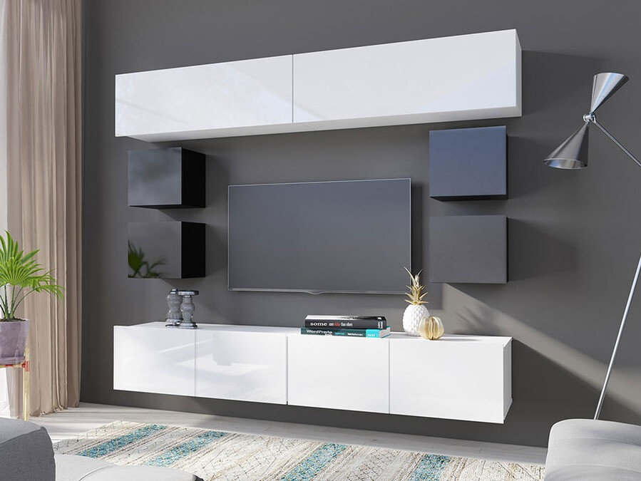 Viesistabas komplekts Tivdalu 134 (Melns + Glancēts melns + Balts + Glancēts balts)