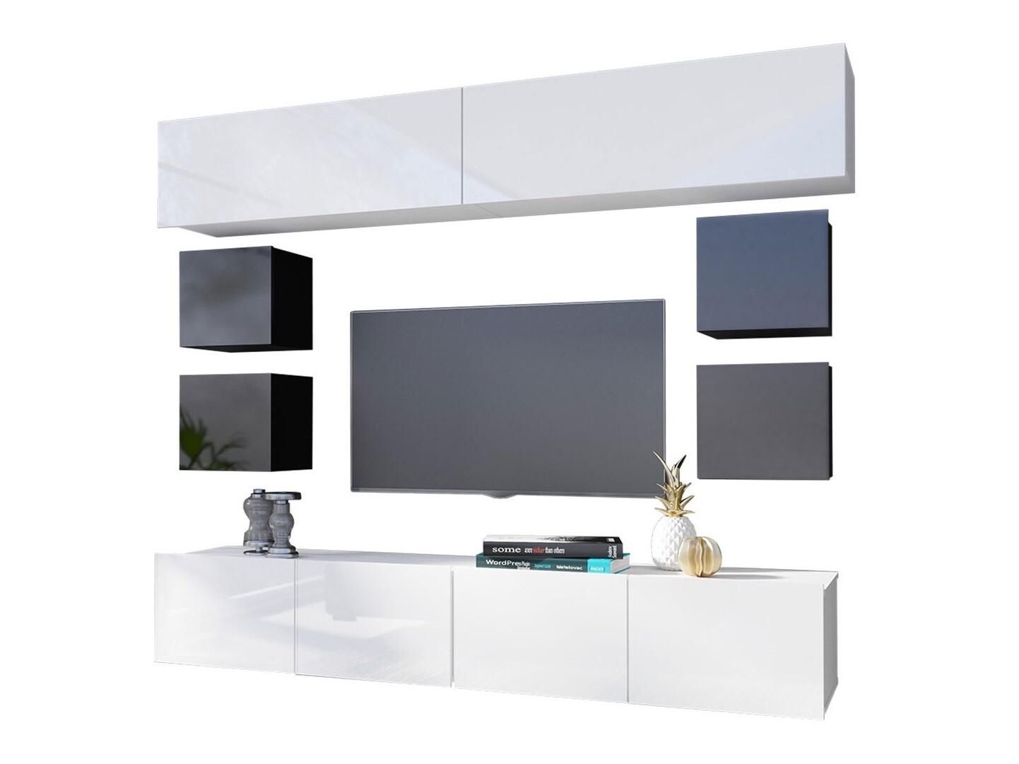 Viesistabas komplekts Tivdalu 134 (Melns + Glancēts melns + Balts + Glancēts balts)