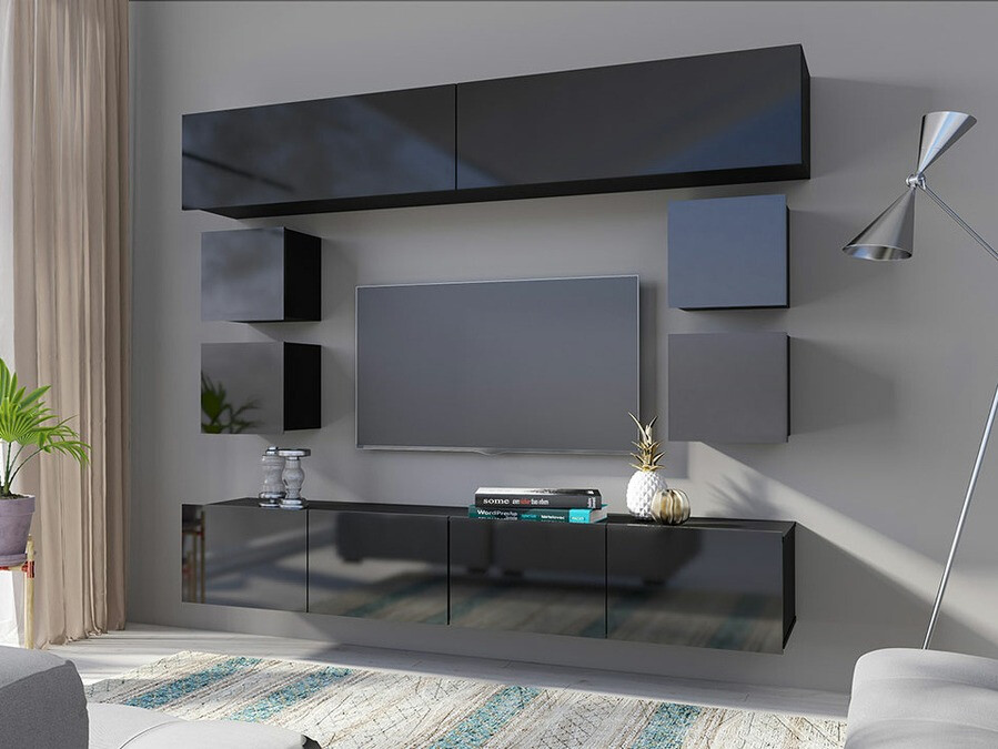 Viesistabas komplekts Tivdalu 134 (Melns + Glancēts melns)