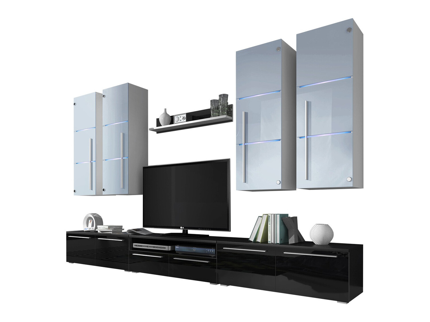 Viesistabas komplekts Flos (Melns + Glancēts melns)