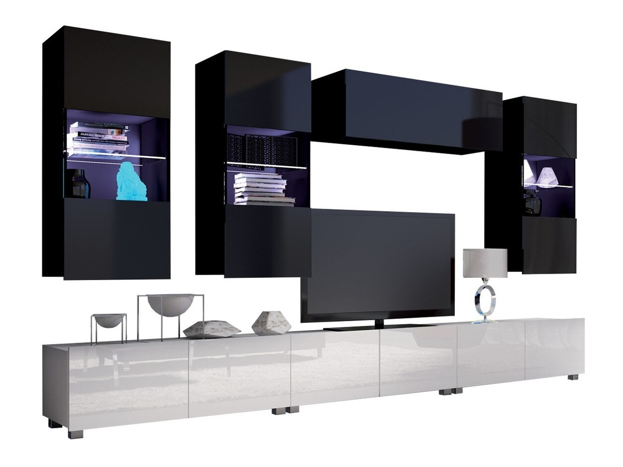 Viesistabas komplekts Remus XI (Balts + Glancēts balts + Melns + Glancēts melns)