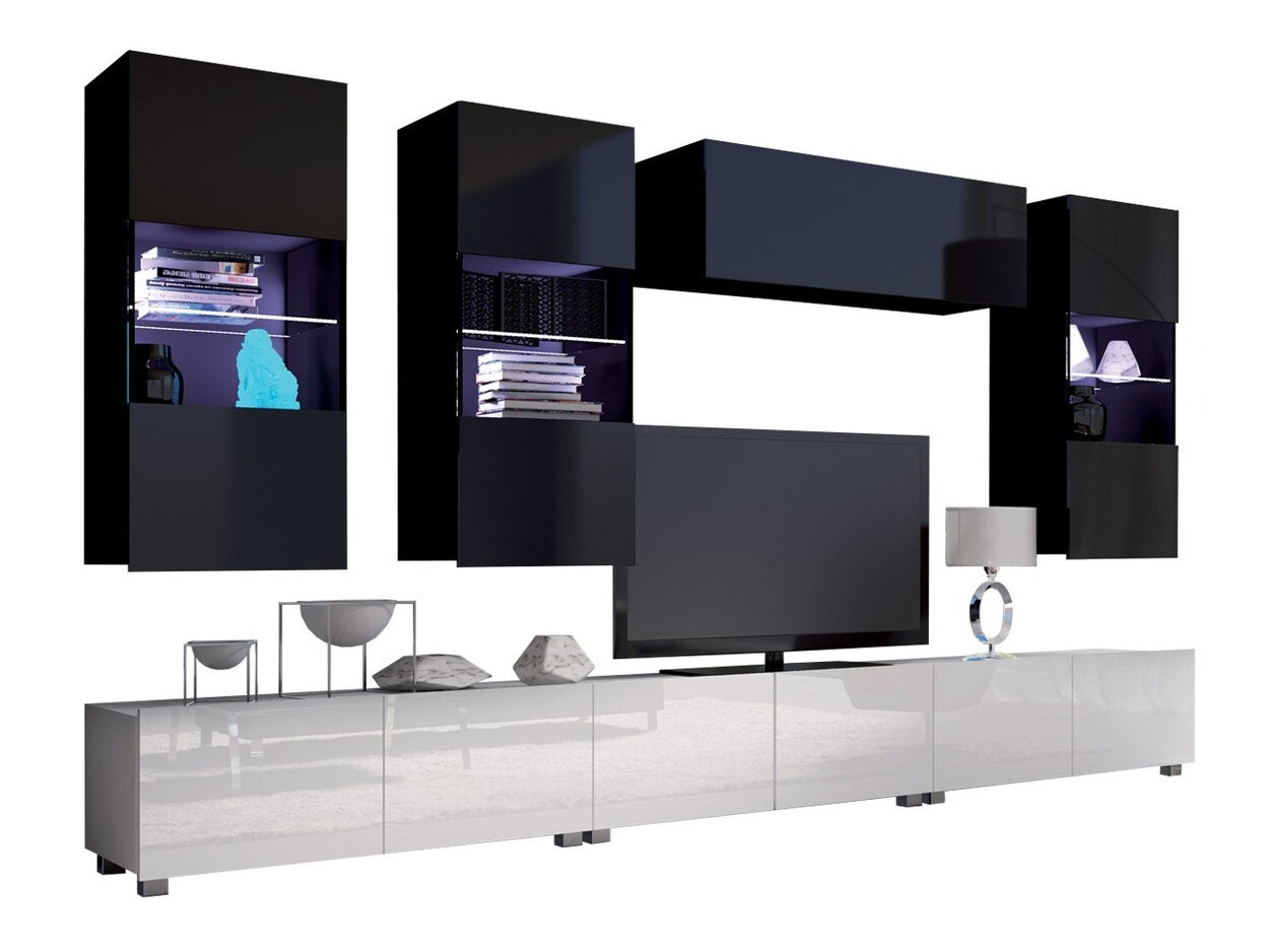 Viesistabas komplekts Tivdalu 121 (Balts + Glancēts balts + Melns + Glancēts melns)