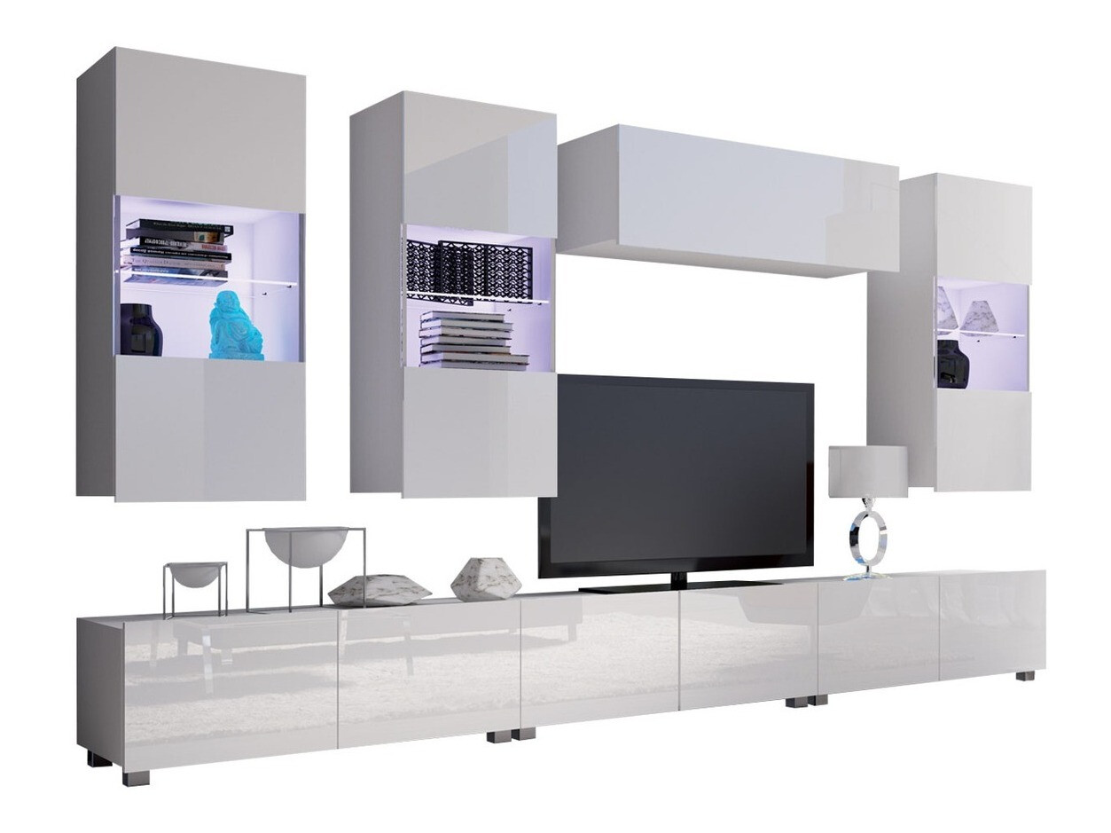 Viesistabas komplekts Tivdalu 121 (Balts + Glancēts balts)