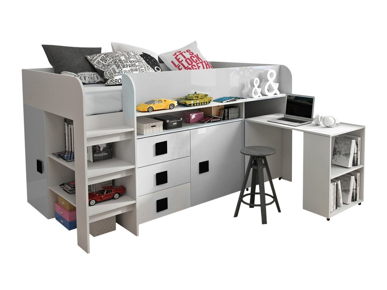 Кровать Hartford 190 (Белый + Глянцевый белый + Глянцевый черный)