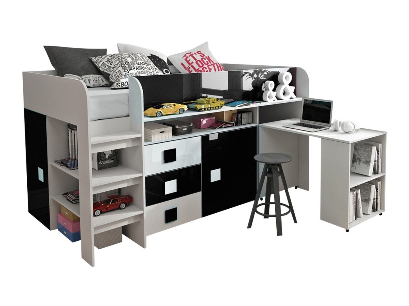 Кровать Hartford 190 (Белый + Глянцевый черный + Глянцевый белый)