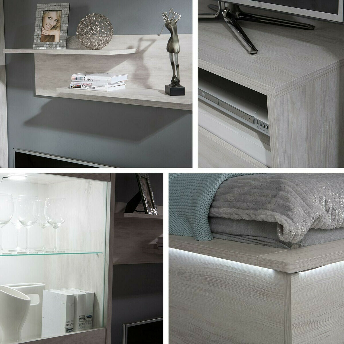 Набор для гостиной Fivelbo 115 (Монастырский дуб + Глянцевый черный)