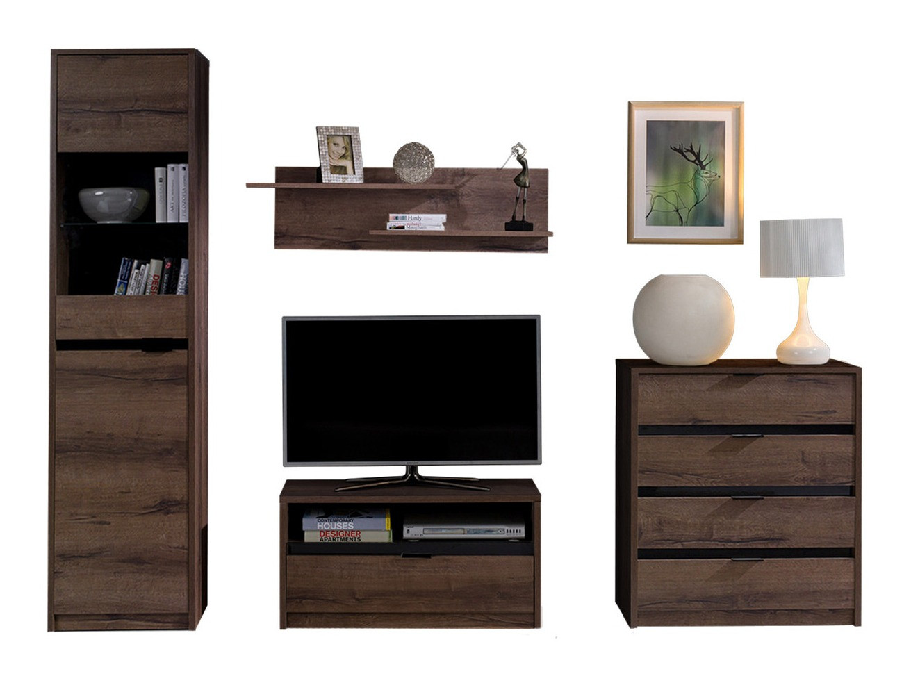 Набор для гостиной Fivelbo 115 (Монастырский дуб + Глянцевый черный)