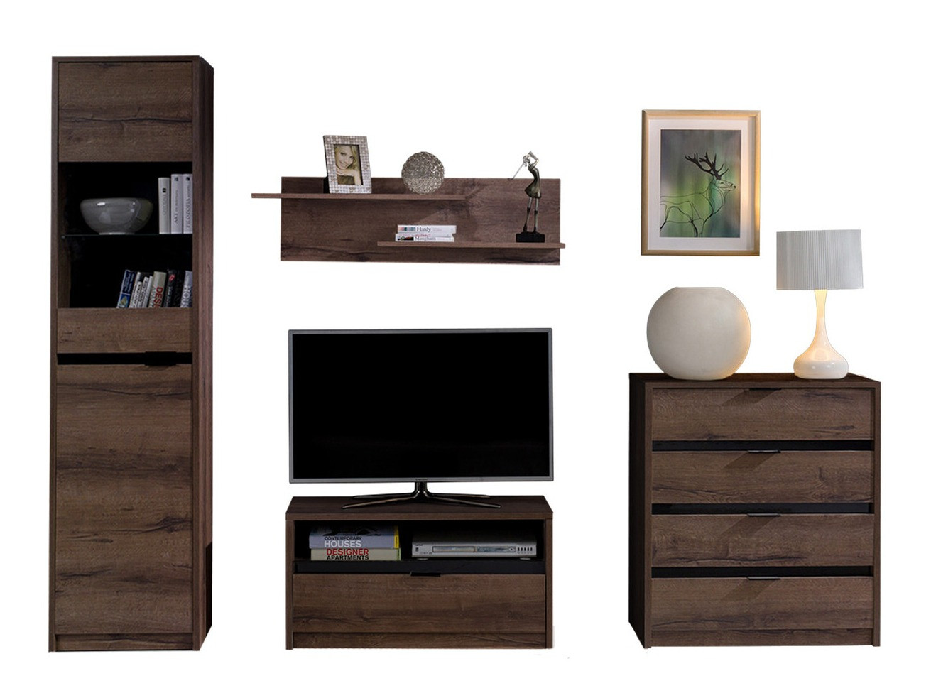 Viesistabas komplekts Fivelbo 115 (Monastery ozols + Glancēts melns)