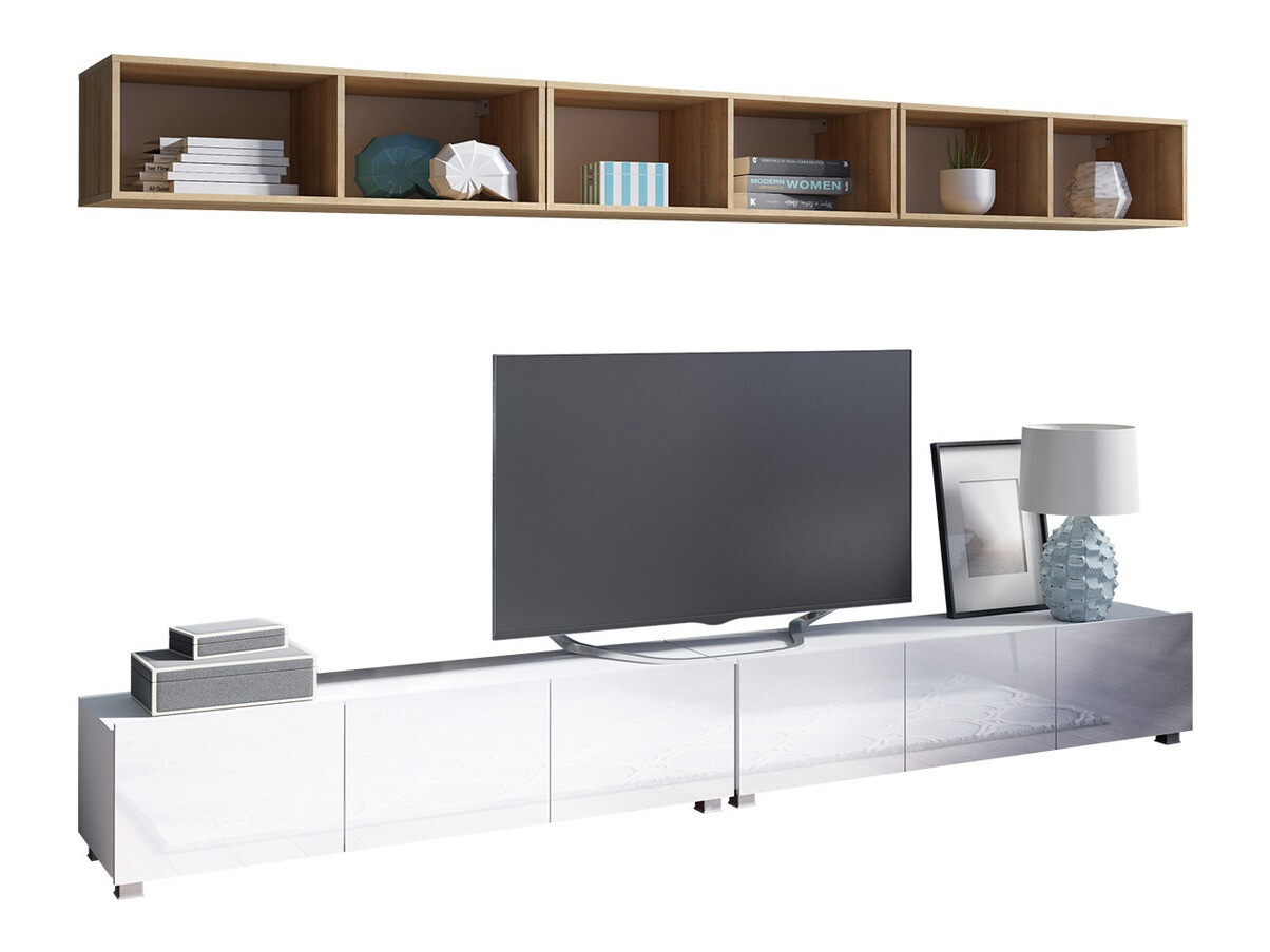 Viesistabas komplekts Tivdalu 153 (Balts + Glancēts balts + Zeltains ozols)