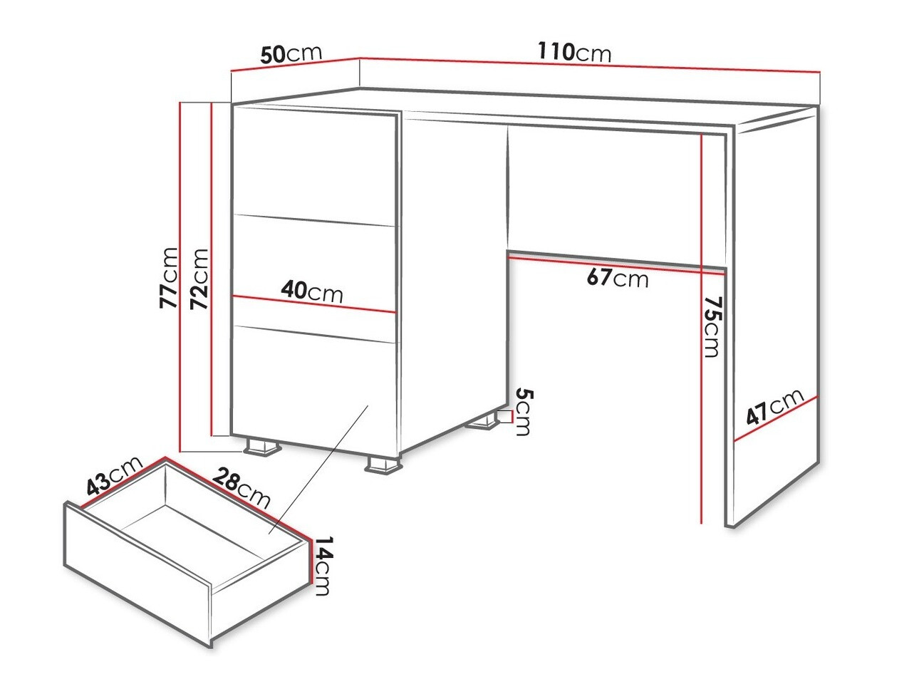 Письменный cтол Tivdalu 122 (Белый + Глянцевый белый)