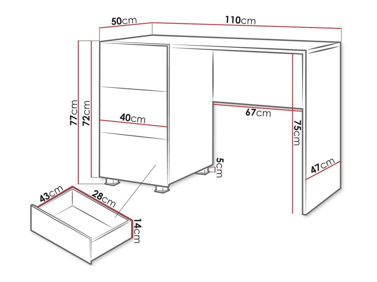 Письменный cтол Tivdalu 122 (Чёрный + Глянцевый черный)