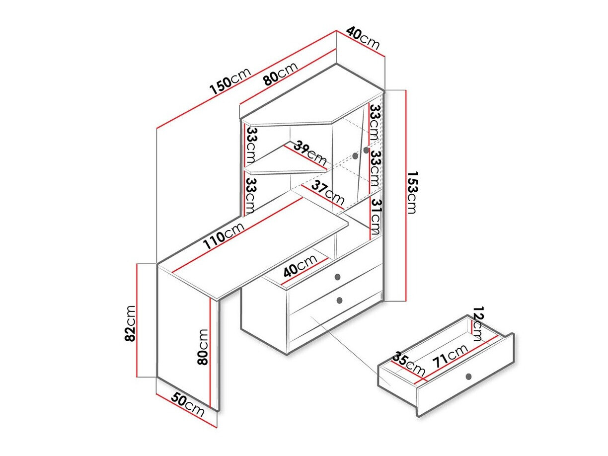 Rakstāmgalds Almira 110 (Artisan ozols + Balts + Pelēks)
