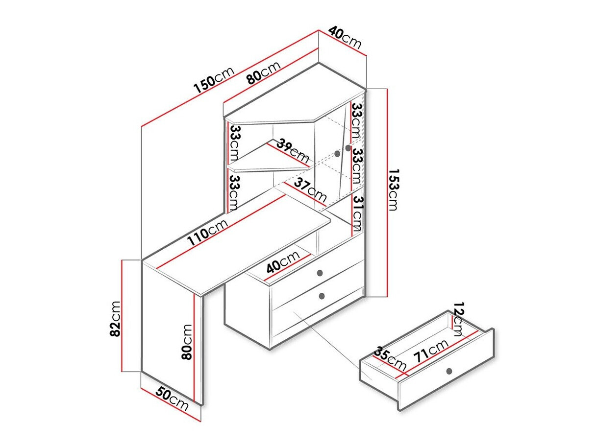 Rakstāmgalds Almira 110 (Artisan ozols + Balts)