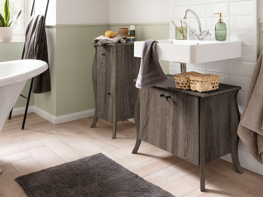 Stāvošs vannas istabas skapītis izlietnei Ophtole 100 (Pelēks ozols)