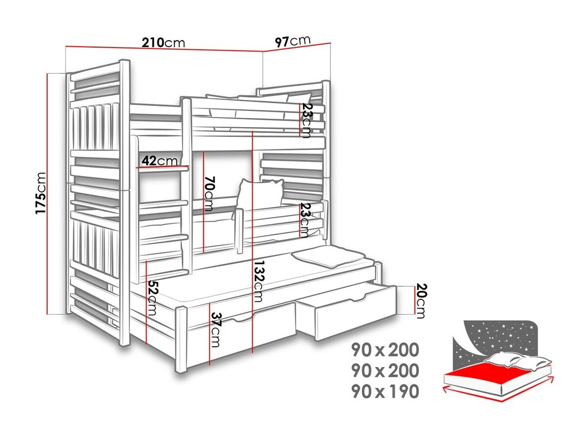Divstāvu gulta Henderson 124 (Grafīts + Pelēks)