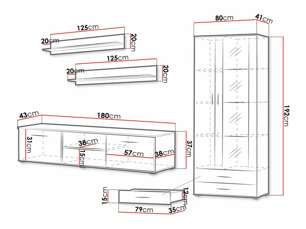 Viesistabas komplekts Tornola 115 (Balts + Glancēts balts)