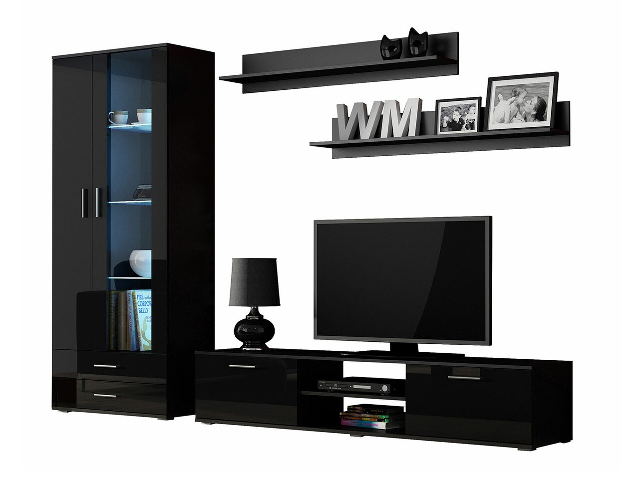 Viesistabas komplekts Tornola 115 (Melns + Glancēts melns)