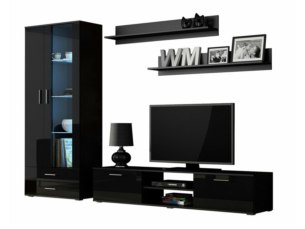 Viesistabas komplekts Tornola 115 (Melns + Glancēts melns)