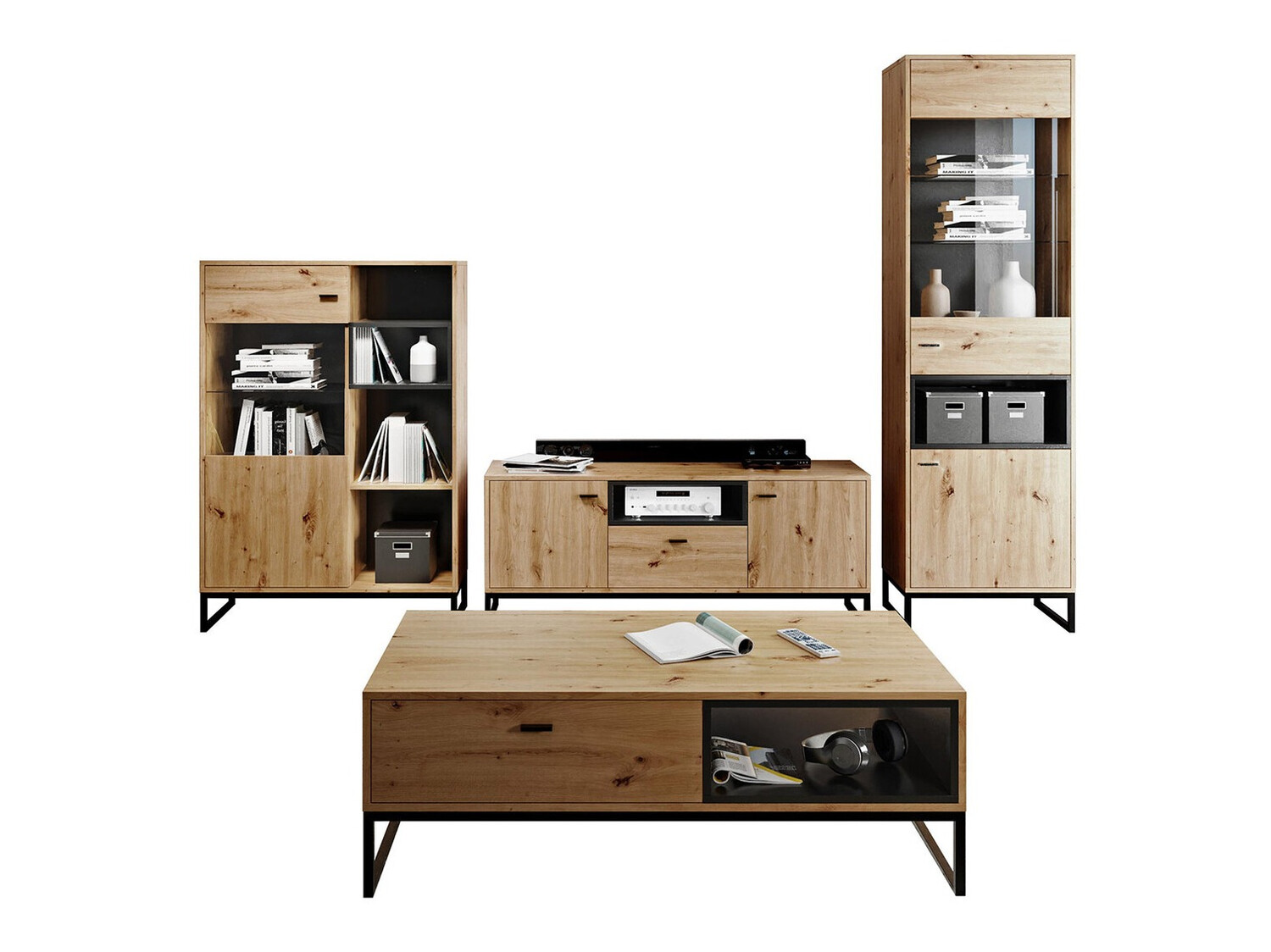 Viesistabas komplekts Baltesi 108 (Artisan ozols + Melns)