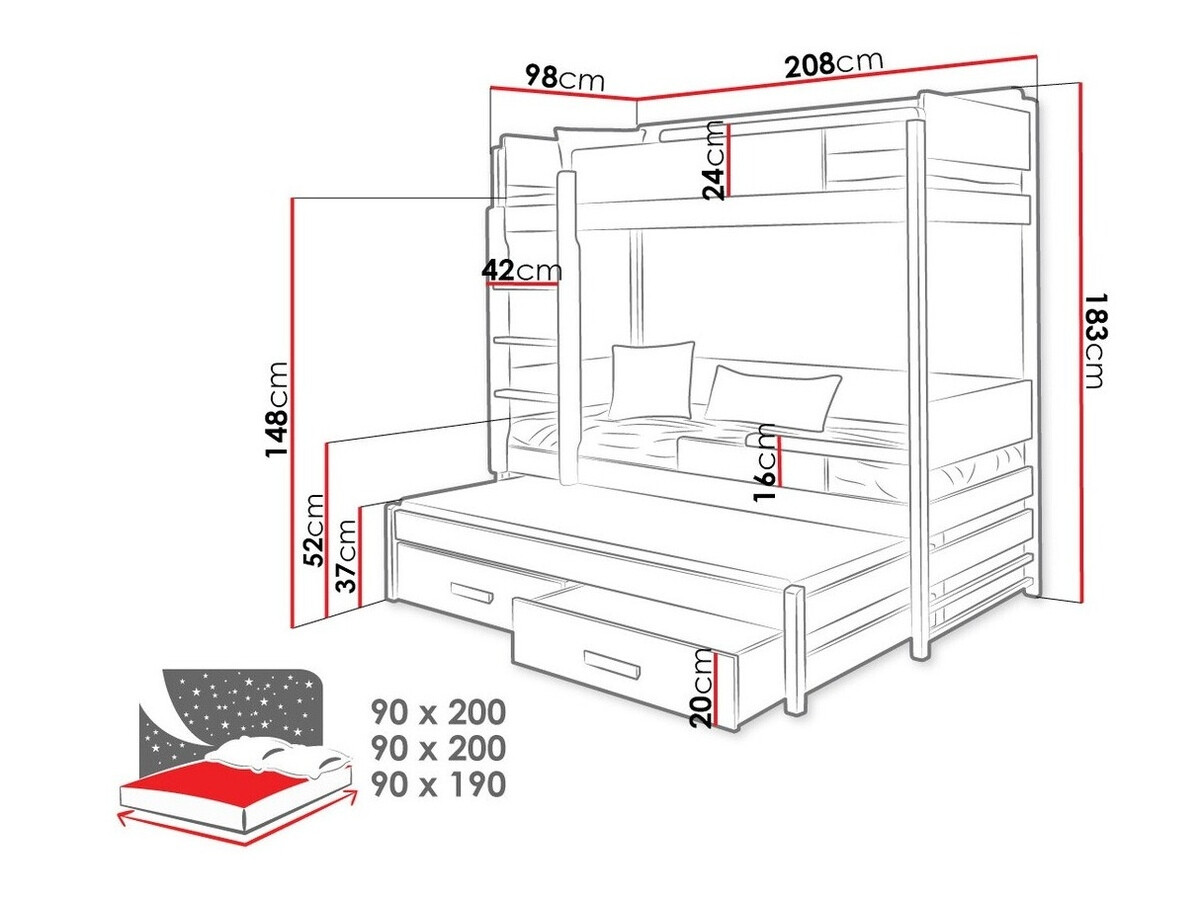 Divstāvu gulta Henderson 114 (Grafīts + Pelēks)