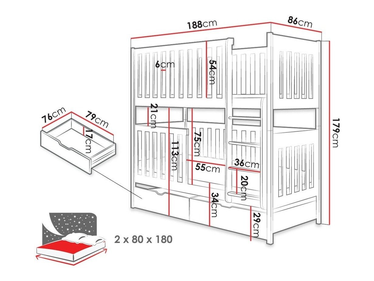 Divstāvu gulta Vista 104