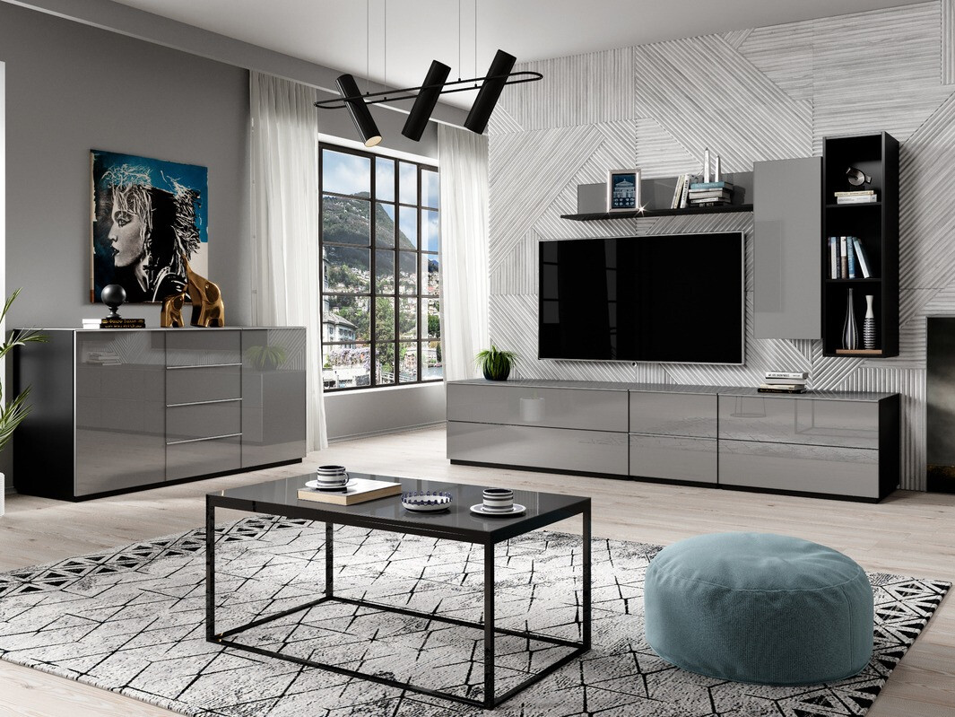 Piekarams skapītis Fervese 105 (Melns + Glancēts pelēks)