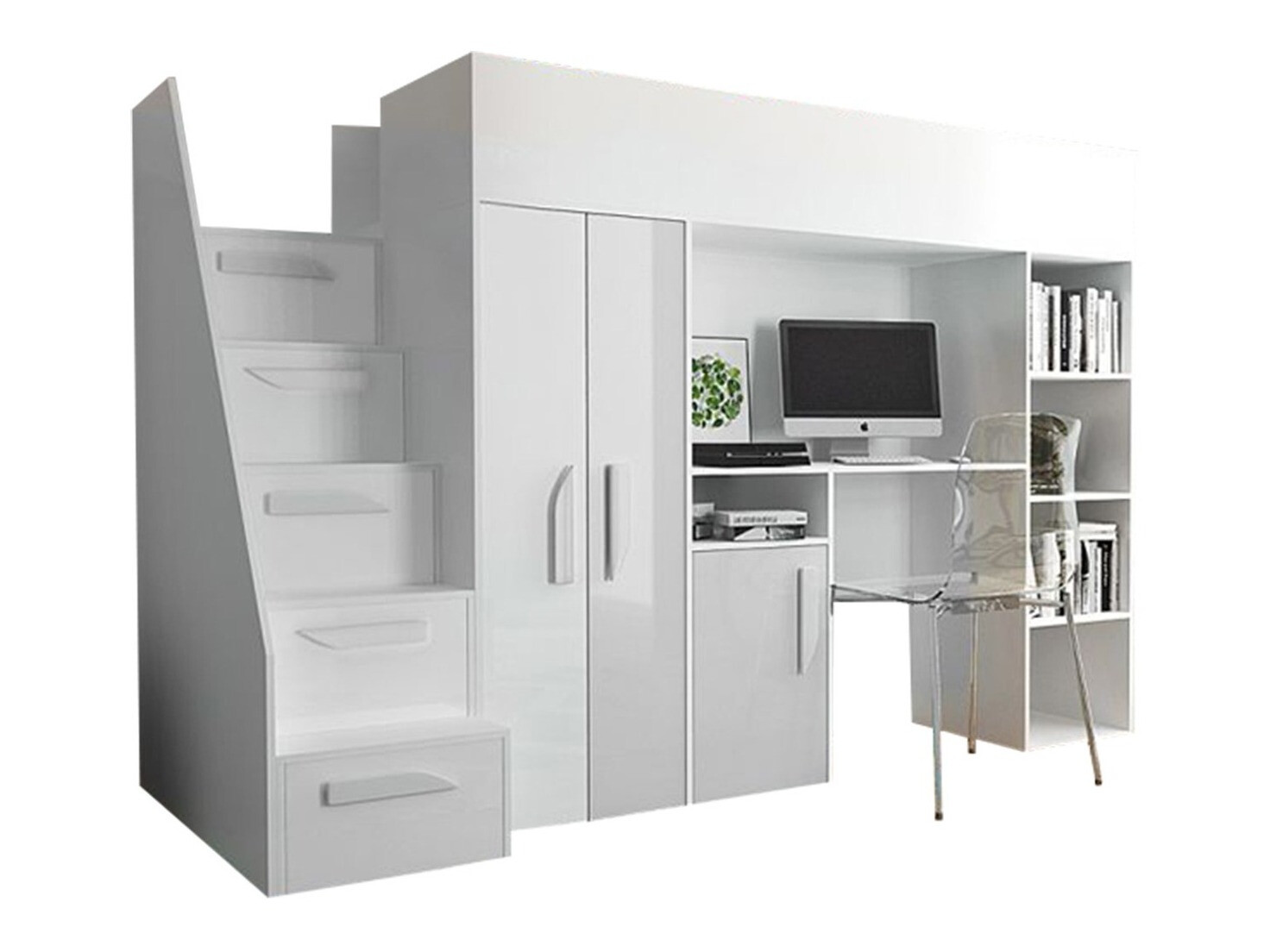 Высокая кровать Hartford 192 (Белый + Глянцевый белый)