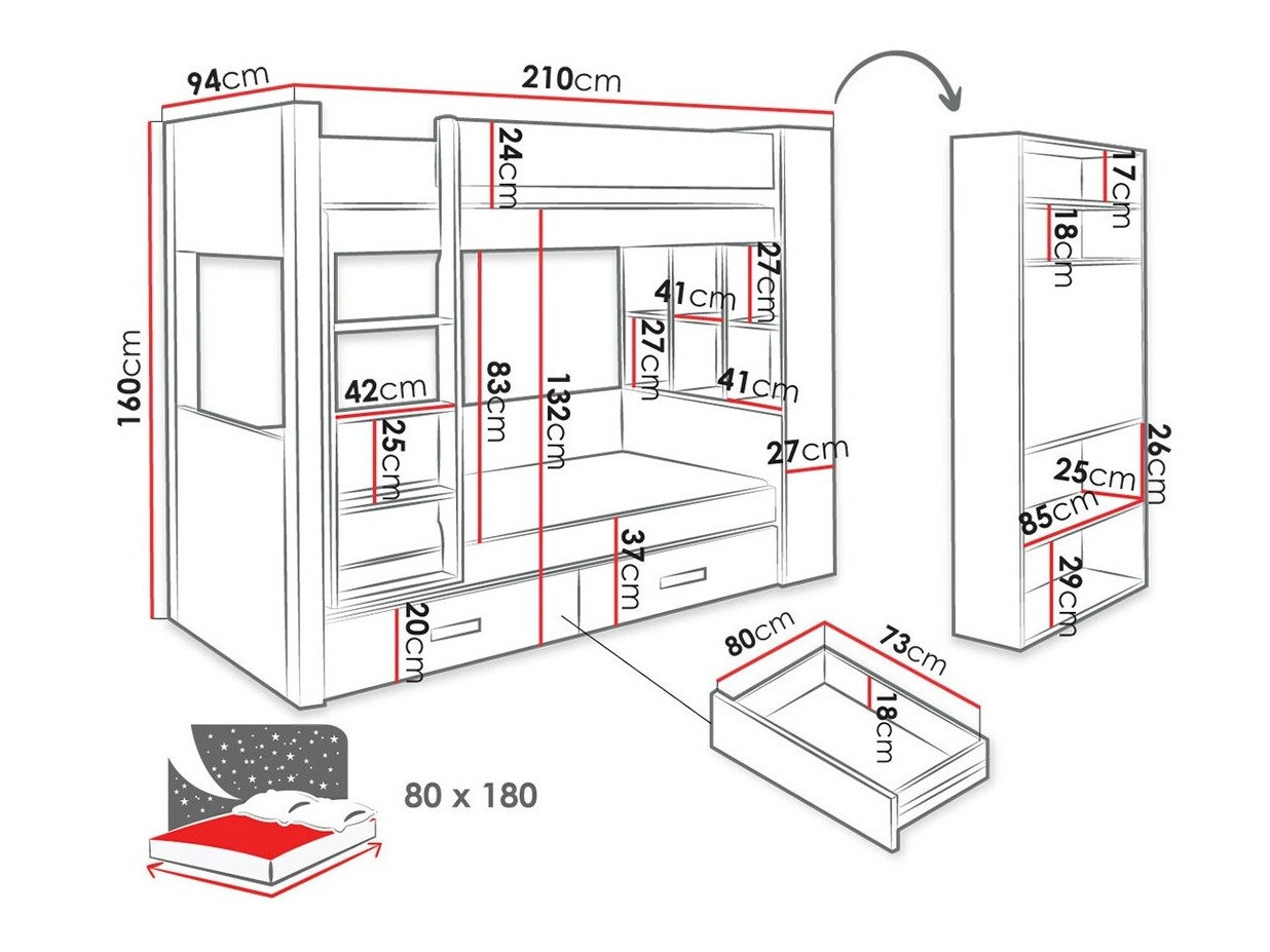 Divstāvu gulta Henderson 141 (Balts + Zils)