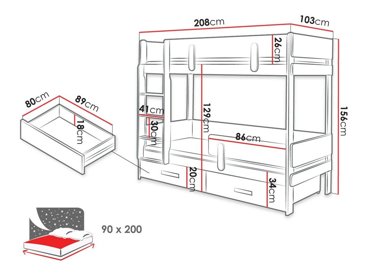 Divstāvu gulta Henderson 144 (Balts + Artisan ozols)