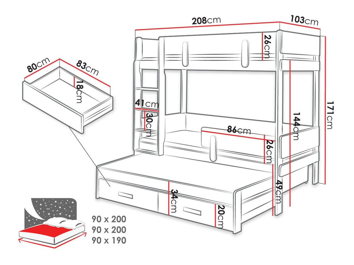 Divstāvu gulta Henderson 146 (Balts + Ozols)