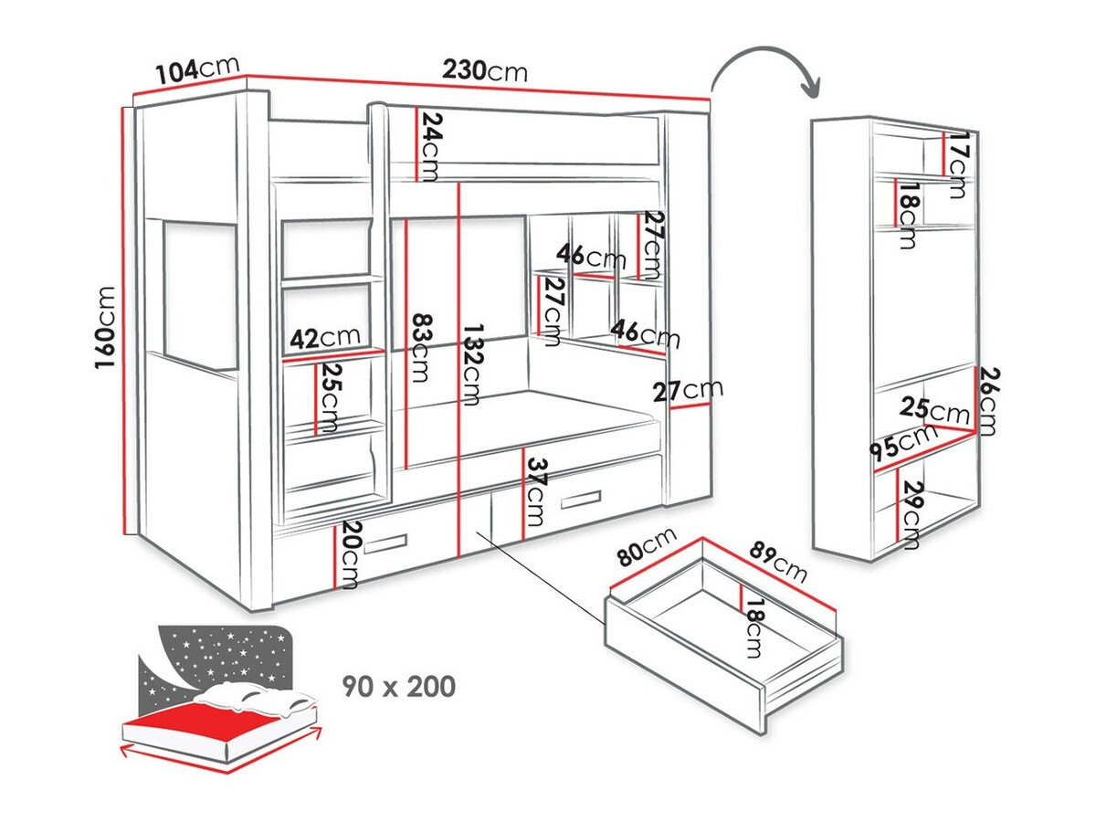 Двухъярусная кровать Henderson 142 (Белый + Темный Zebrano)