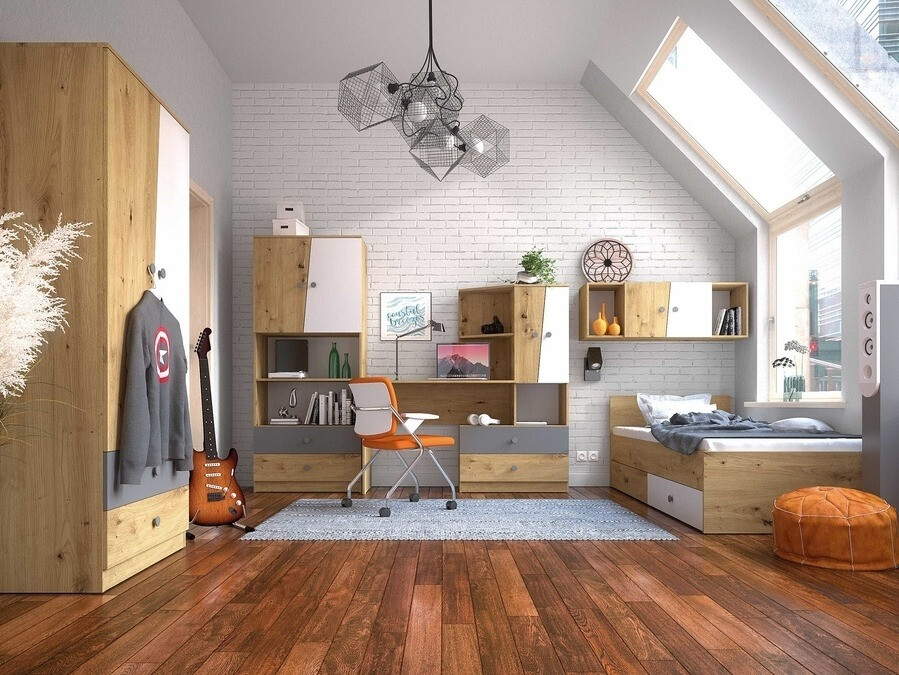 Gulta Mirelbu 112 (Artisan ozols + Balts + Melns)