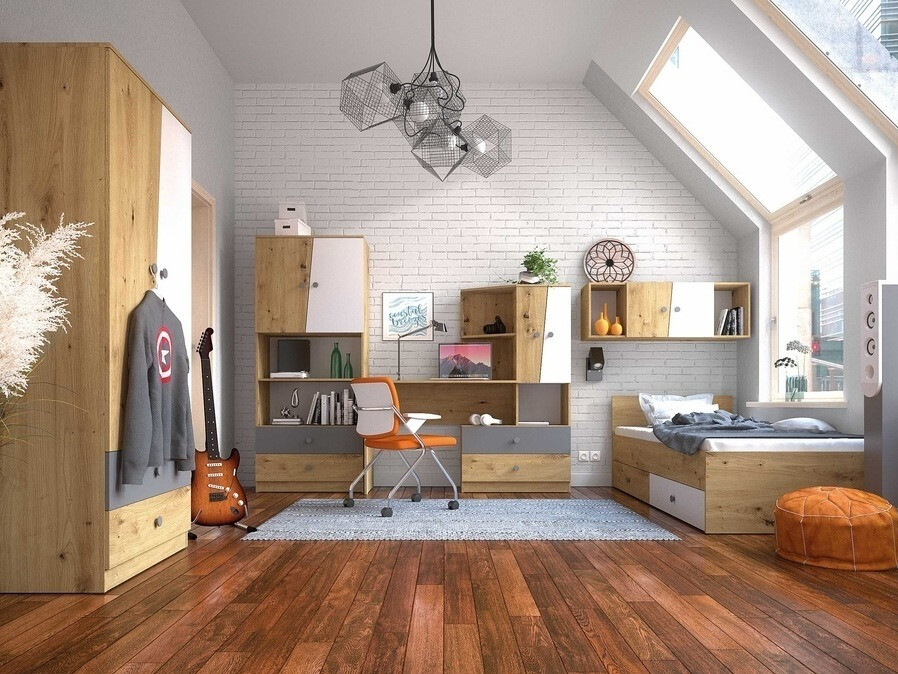 Gulta Mirelbu 112 (Artisan ozols + Glancēts balts + Melns)