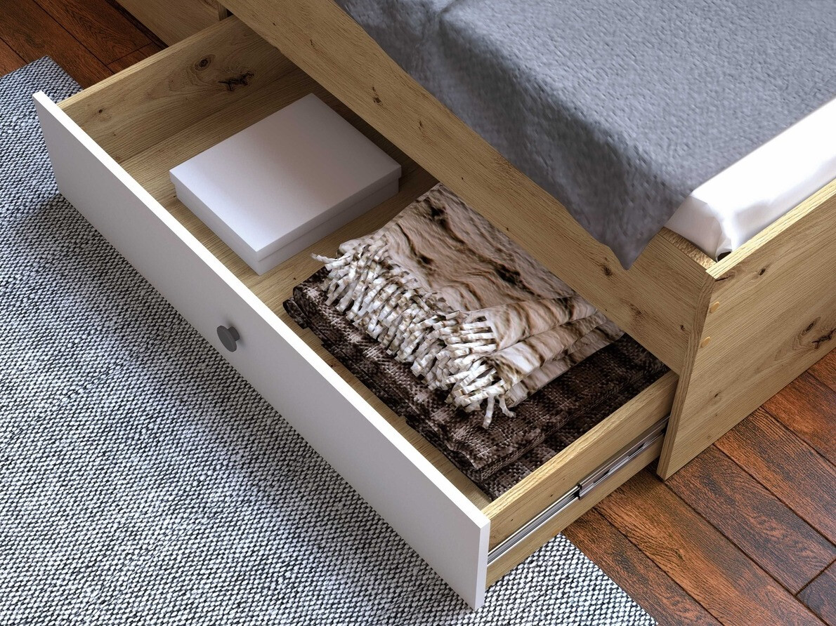 Кровать Mirelbu 112 (Artisan дуб + Белый + Чёрный)