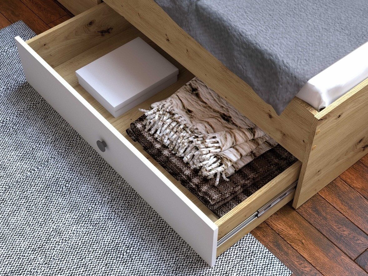 Кровать Mirelbu 112 (Artisan дуб + Глянцевый белый)