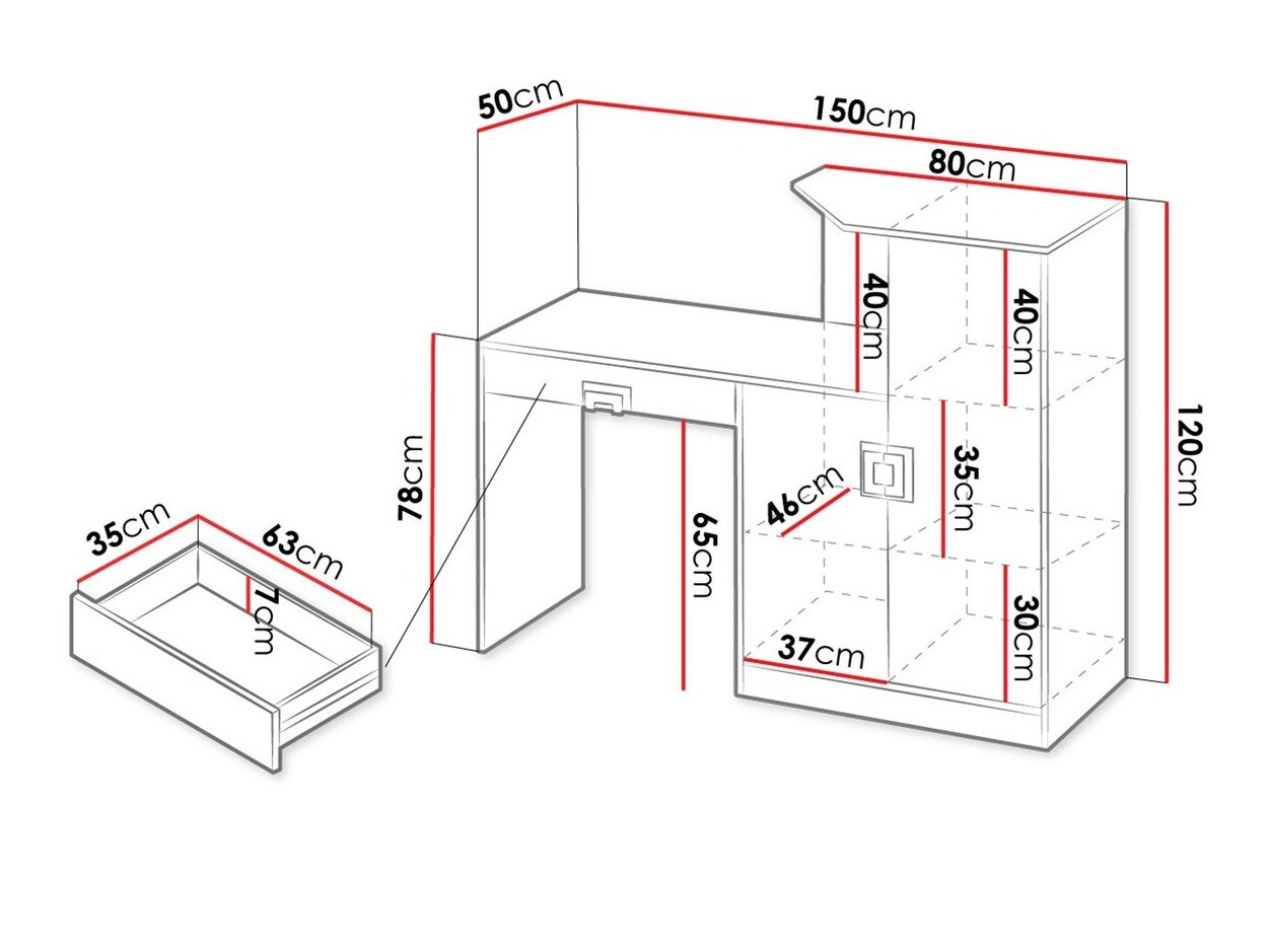 Rakstāmgalds Tolfere 105 (Gaišs ozols + Balts + Tirkīzs)