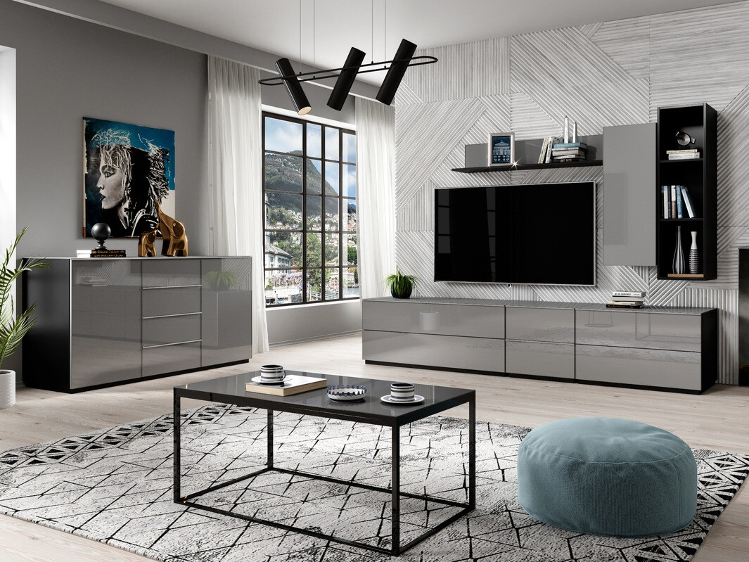 TV galds Austin 220 (Melns + Glancēts pelēks)