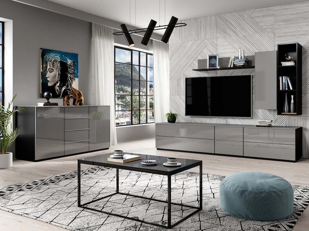 TV galds Fervese 112 (Melns + Glancēts pelēks)